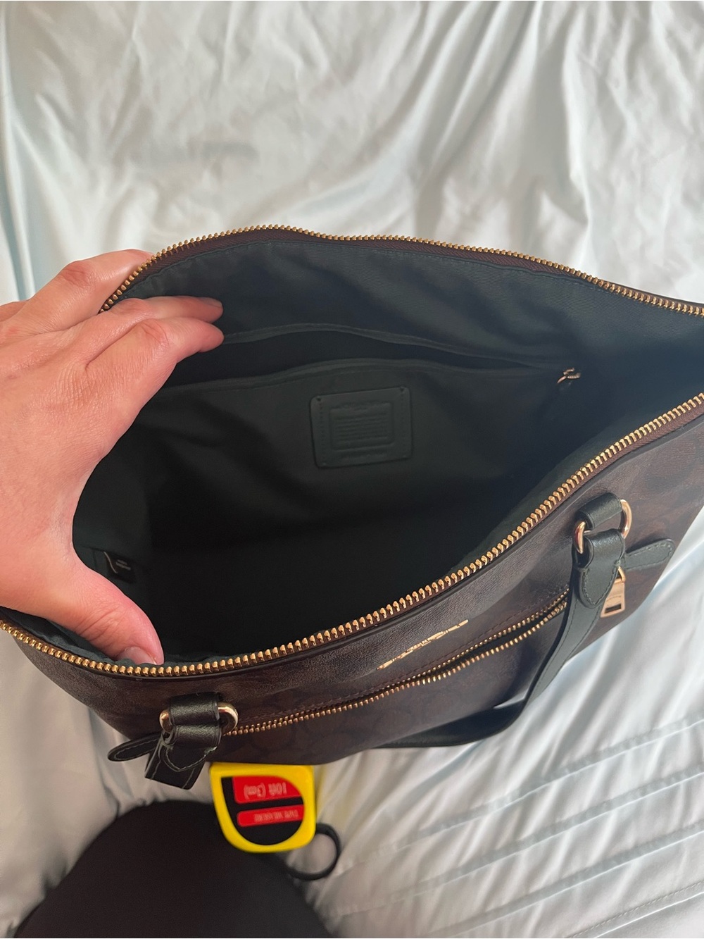 Coach Dark Brown Signature Tote with Black Straps and Gold Hardware - Picture 7 of 8